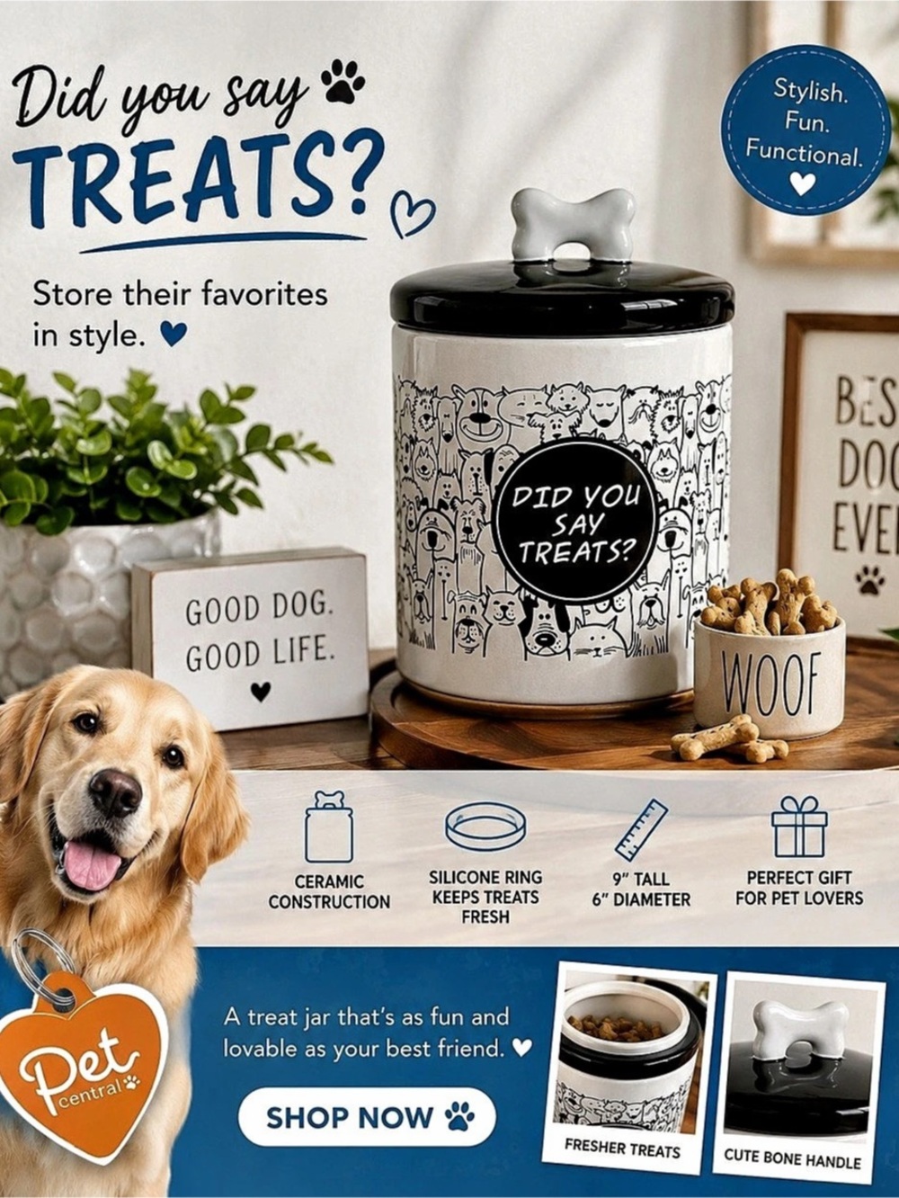 Pet Central Did You Say Treats Ceramic Pet Treat Jar